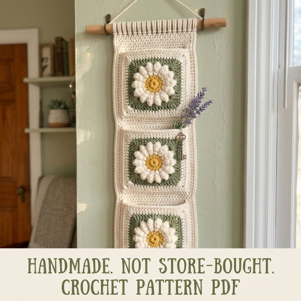 Daisy Wall Pocket Hanging Crochet Pattern PDF – Entryway Organizer
