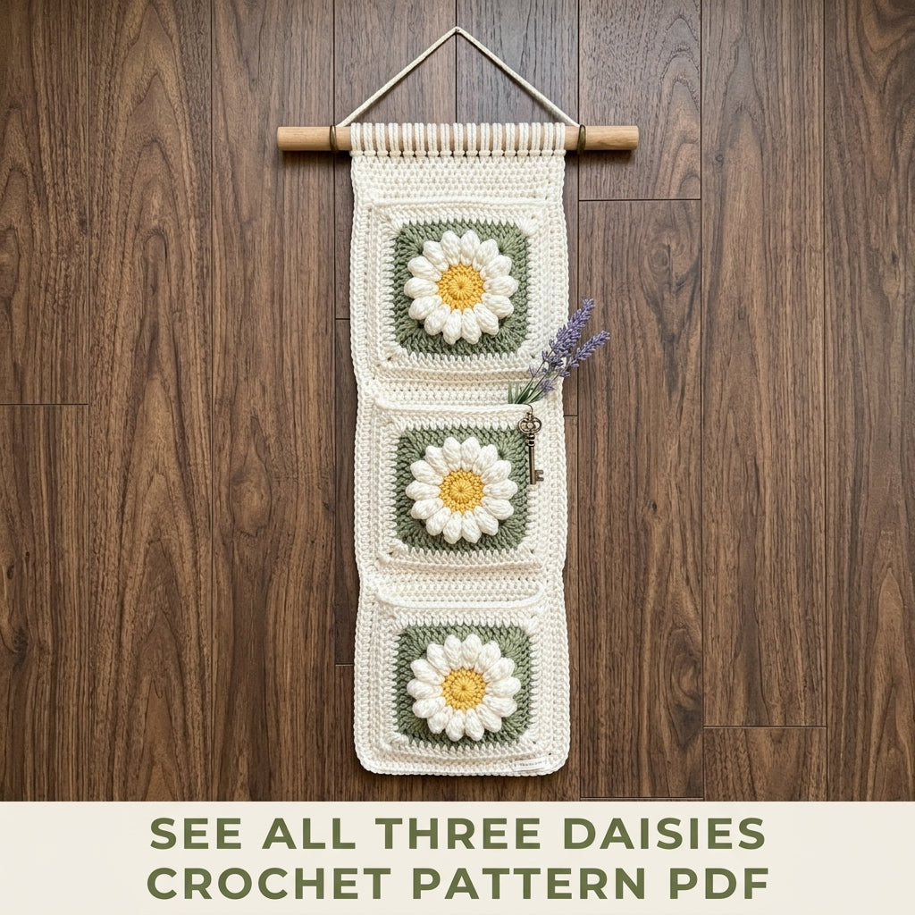 Daisy Wall Pocket Hanging Crochet Pattern PDF – Entryway Organizer