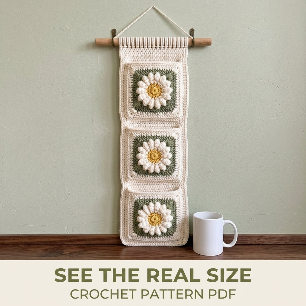 Daisy Wall Pocket Hanging Crochet Pattern PDF – Entryway Organizer