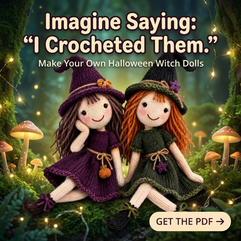 Knitted Witch Doll Pattern | Two Cottage Witches with Hats, Dresses & Curled Boots | KNITTING Pattern PDF | Instant Download