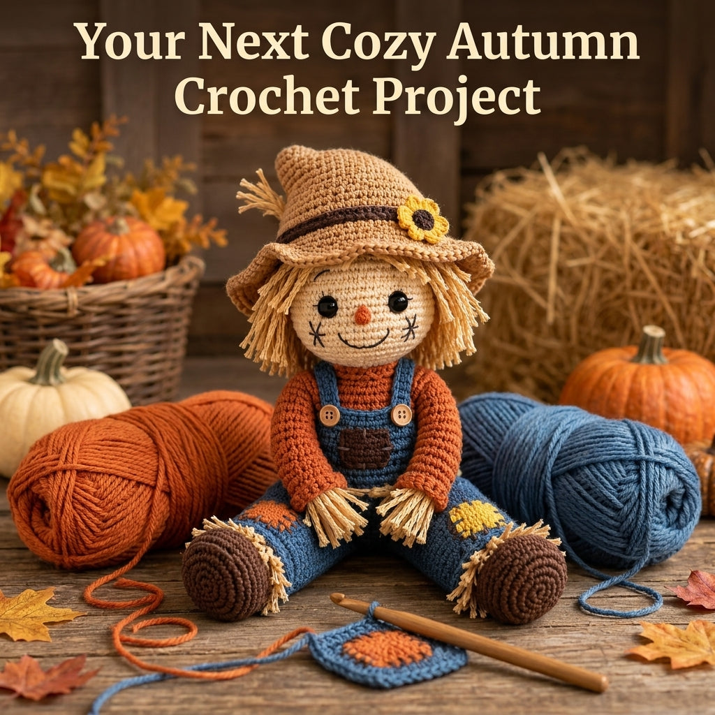 Scarecrow Amigurumi Crochet Pattern — Autumn Doll with Straw Hair and Dungarees, US Terms, PDF Download