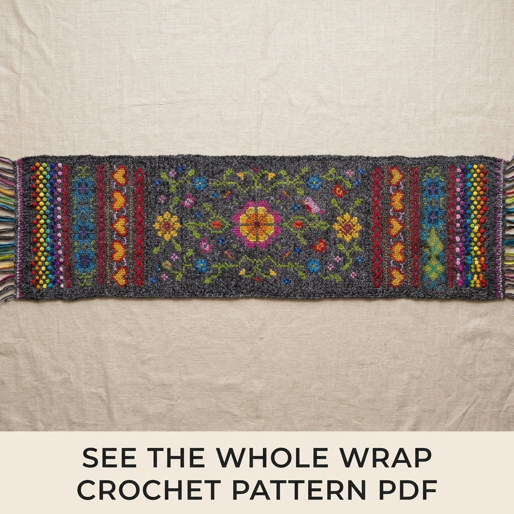 Cross-Stitch Folk Flower Wrap Crochet Pattern PDF – Embroidered Shawl
