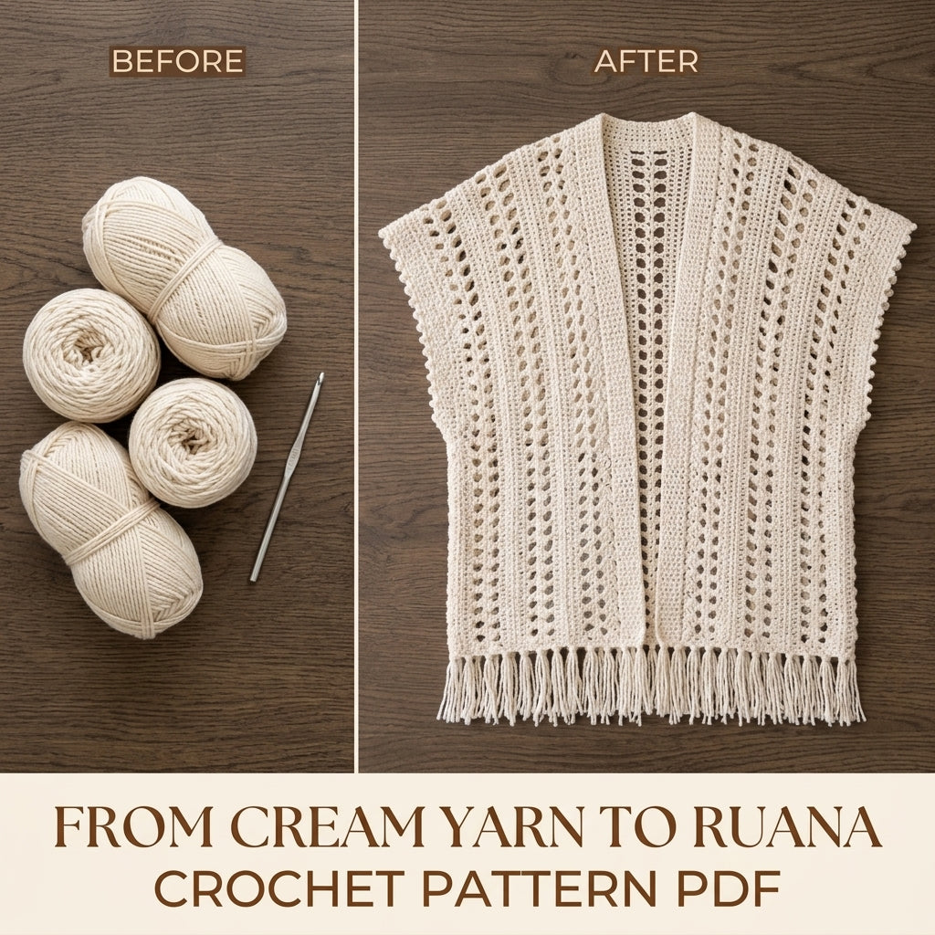 Lace Ruana Wrap Crochet Pattern PDF – Open Front Lace Wrap with Fringe
