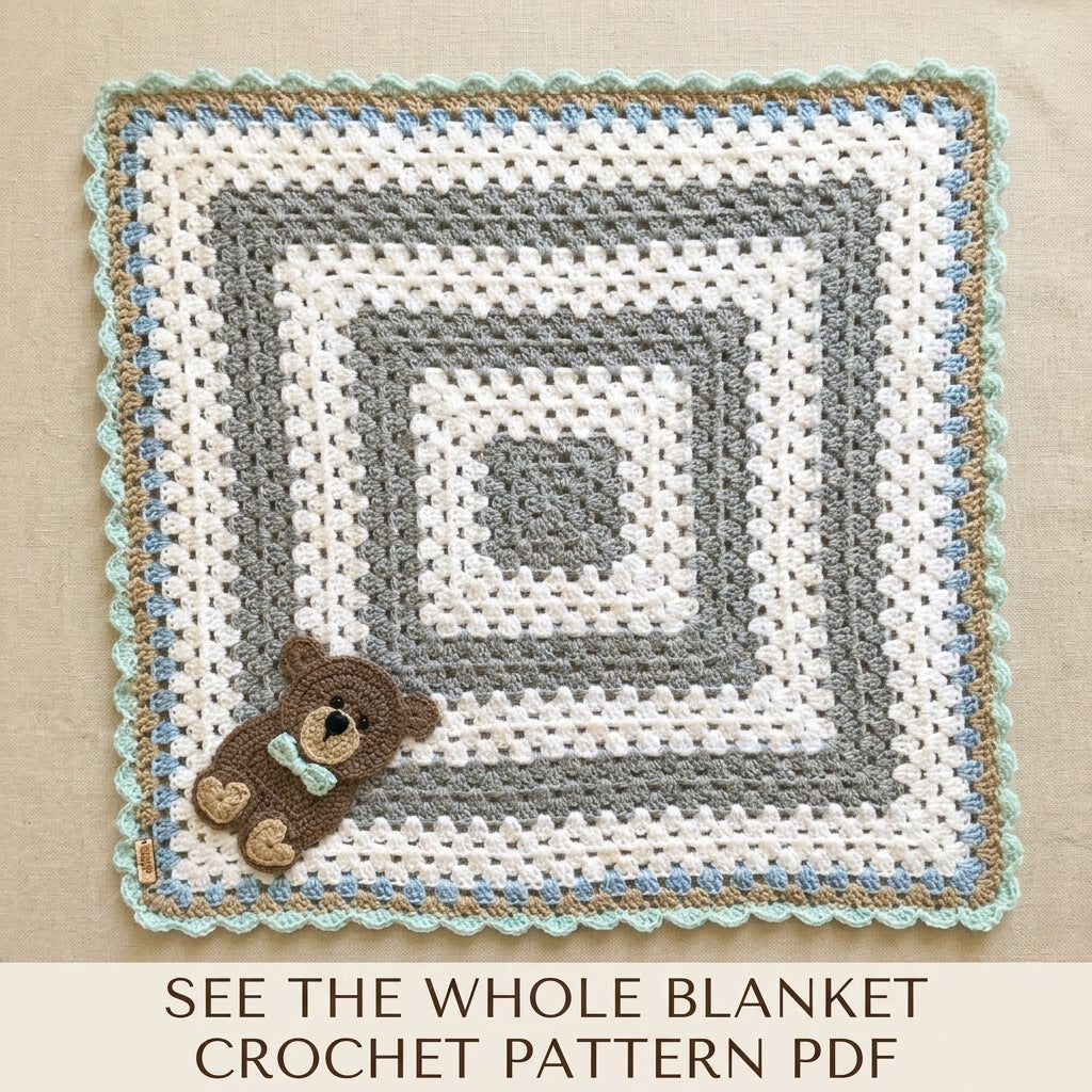 Teddy Bear Granny Baby Blanket Crochet Pattern PDF – Granny Square with Bear Appliqué