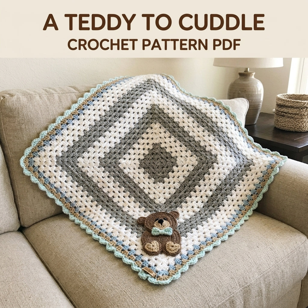 Teddy Bear Granny Baby Blanket Crochet Pattern PDF – Granny Square with Bear Appliqué