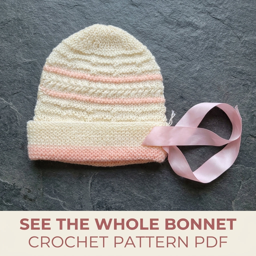 Vintage Striped Baby Bonnet Crochet Pattern PDF – Newborn Hat with Ribbon