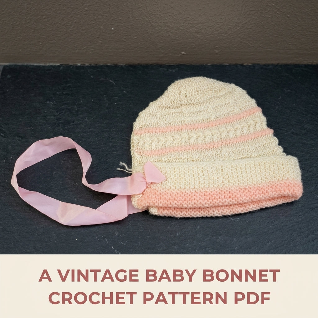 Vintage Striped Baby Bonnet Crochet Pattern PDF – Newborn Hat with Ribbon