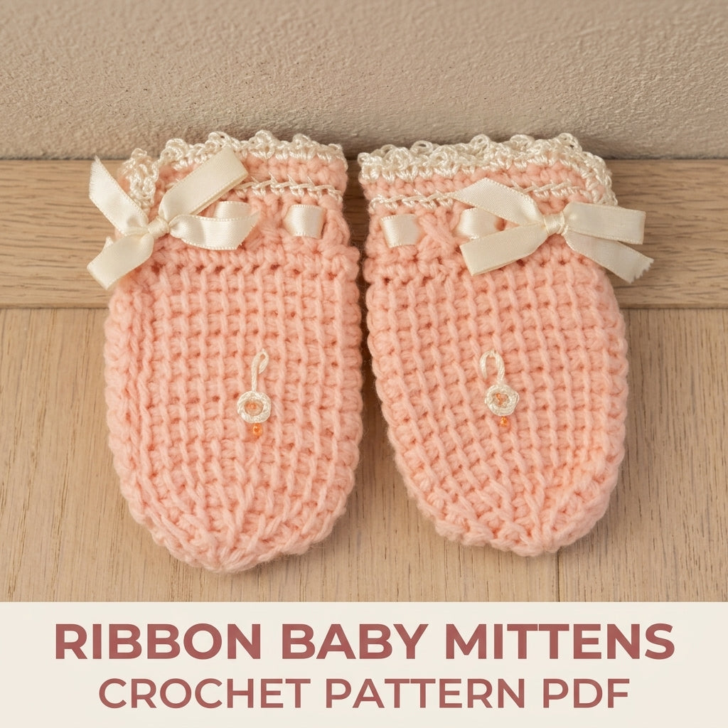 Ribbon Baby Mittens Crochet Pattern PDF – Newborn Mittens with Bows