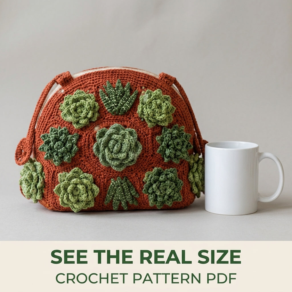 Succulent Bag Crochet Pattern PDF – Crossbody Bag with 3D Succulents