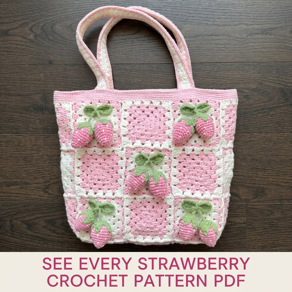 Strawberry Granny Square Tote Crochet Pattern PDF – 3D Strawberry Bag