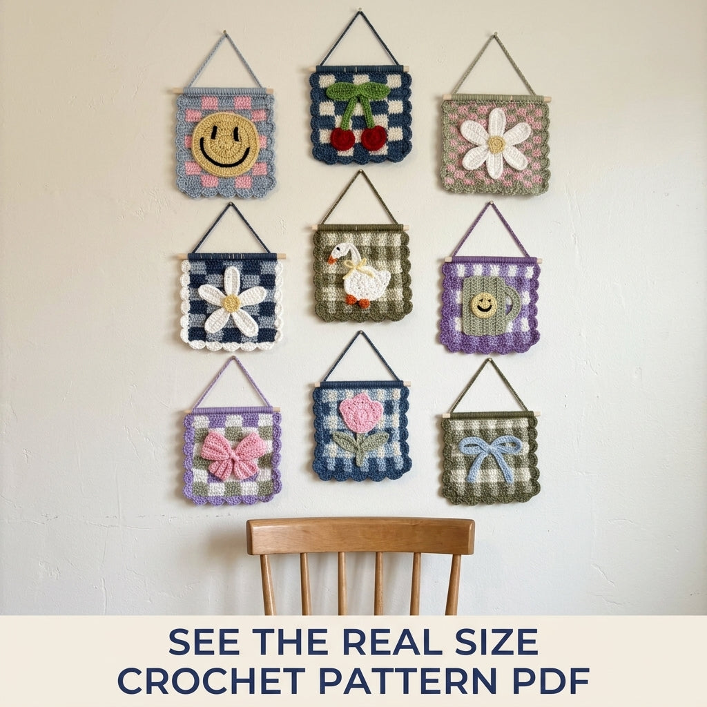 Gingham Mini Wall Banner Set Crochet Pattern PDF – Cute Wall Decor