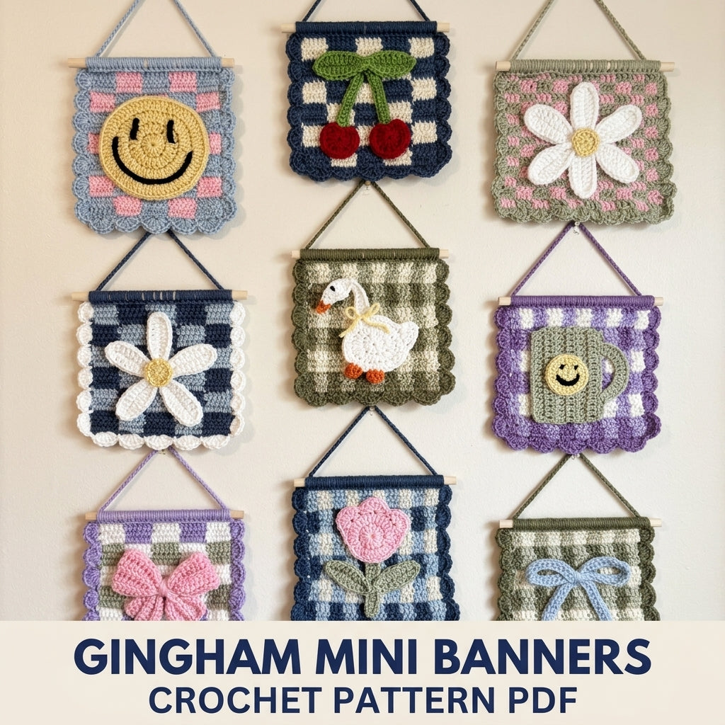 Gingham Mini Wall Banner Set Crochet Pattern PDF – Cute Wall Decor