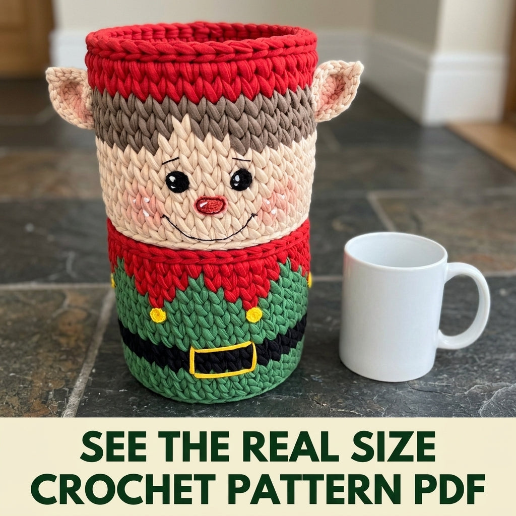 Elf Storage Basket Crochet Pattern PDF – Christmas T-Shirt Yarn Basket