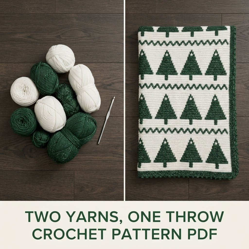 Christmas Tree Crochet Blanket Pattern PDF – Tapestry Crochet Throw in Green and White