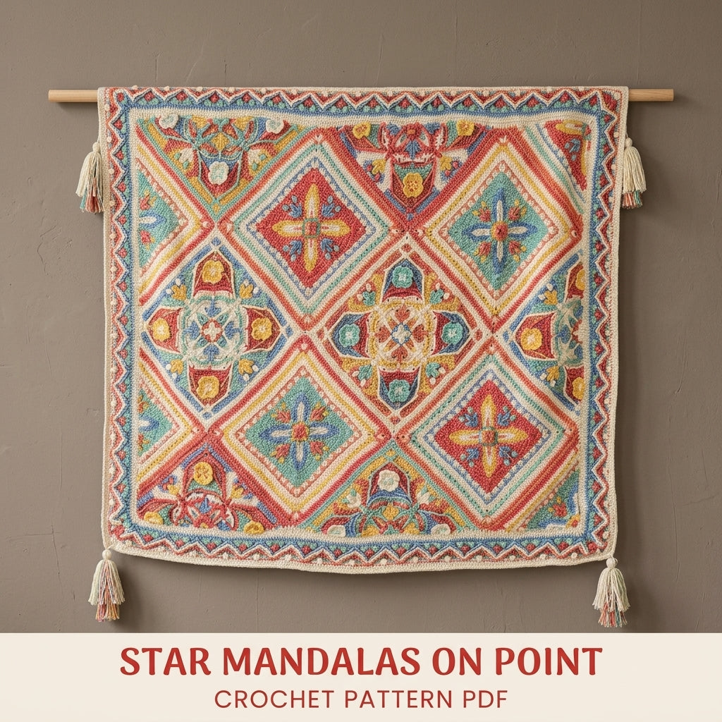 Overlay Mandala Blanket Crochet Pattern PDF – Star Squares Set on Point