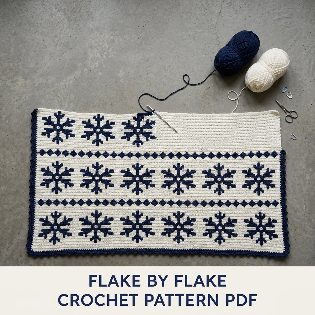 Snowflake Crochet Blanket Pattern PDF – Winter Tapestry Crochet Throw in Navy and White
