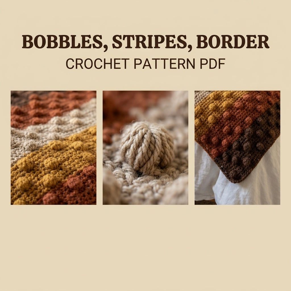 Pinecone Stitch Crochet Blanket Pattern PDF – Easy Textured Autumn Throw in Brown, Rust and Mustard