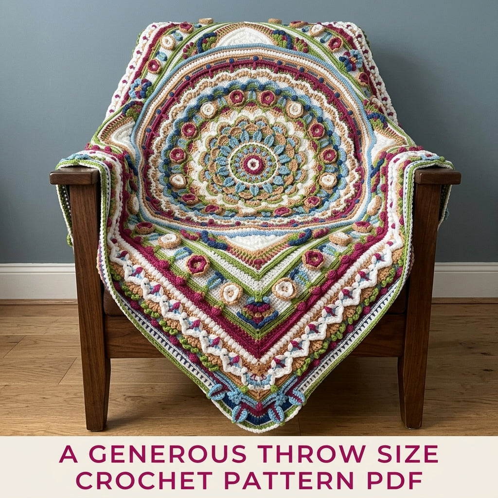 Jewel Overlay Mandala Blanket Crochet Pattern PDF – Colourful Textured Throw