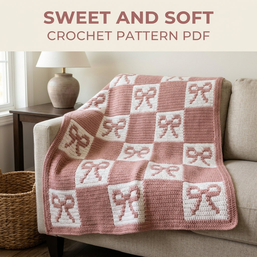 Bow Checkerboard Blanket Crochet Pattern PDF – Tapestry Baby Blanket