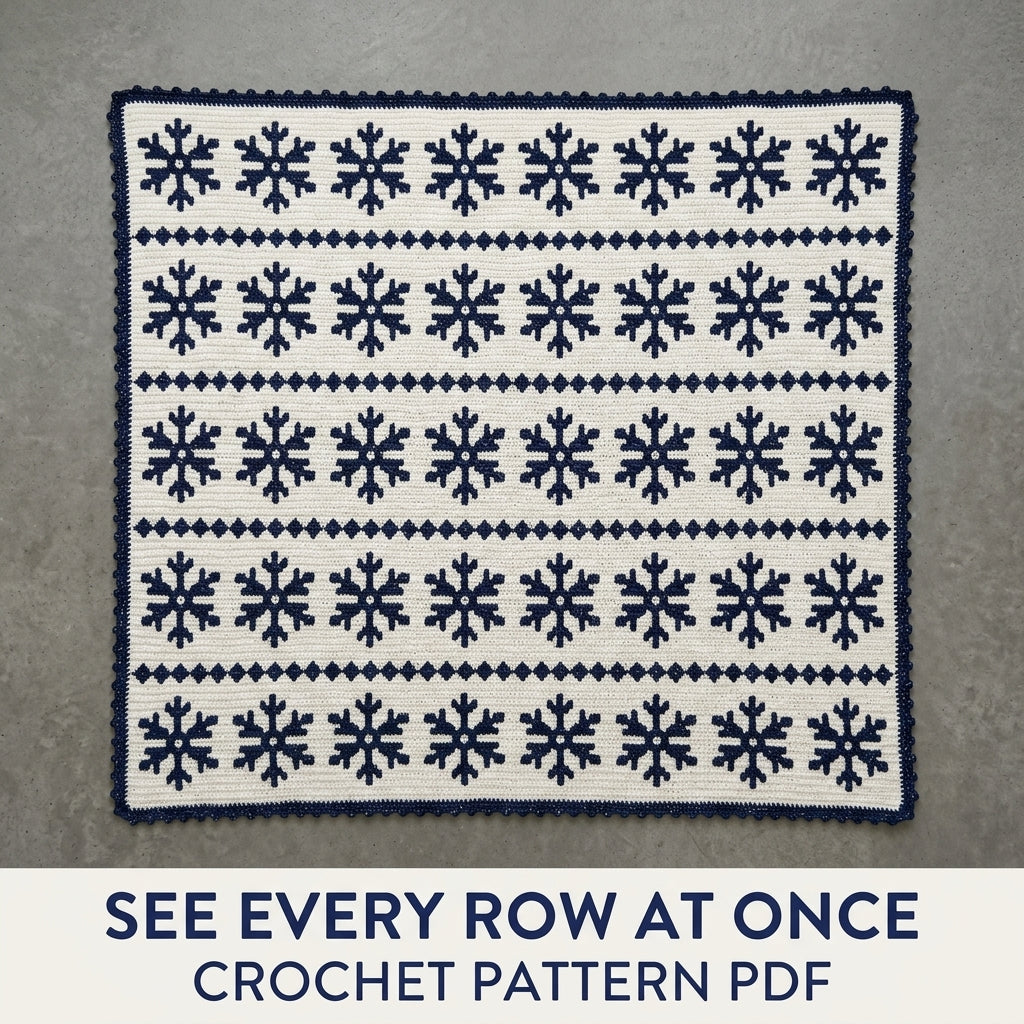 Snowflake Crochet Blanket Pattern PDF – Winter Tapestry Crochet Throw in Navy and White