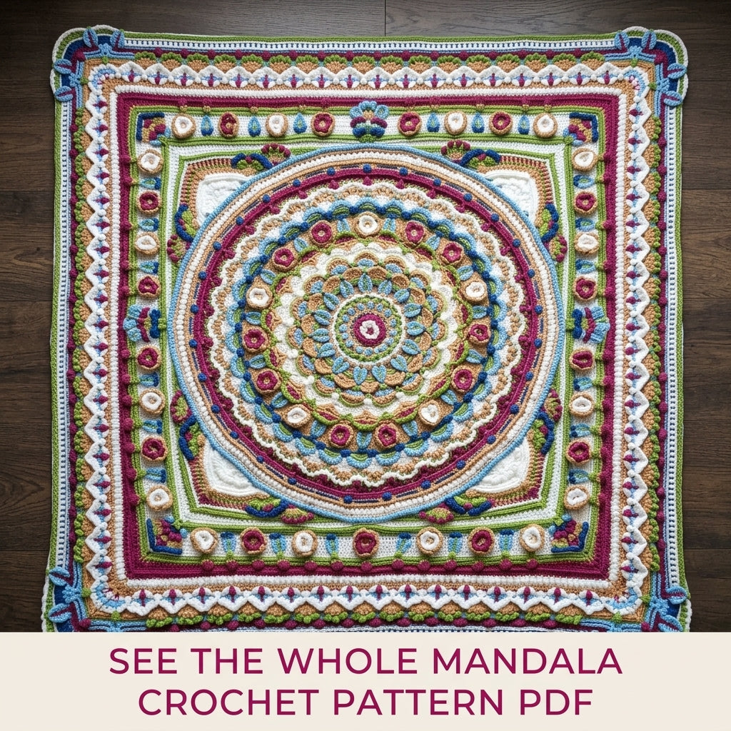 Jewel Overlay Mandala Blanket Crochet Pattern PDF – Colourful Textured Throw