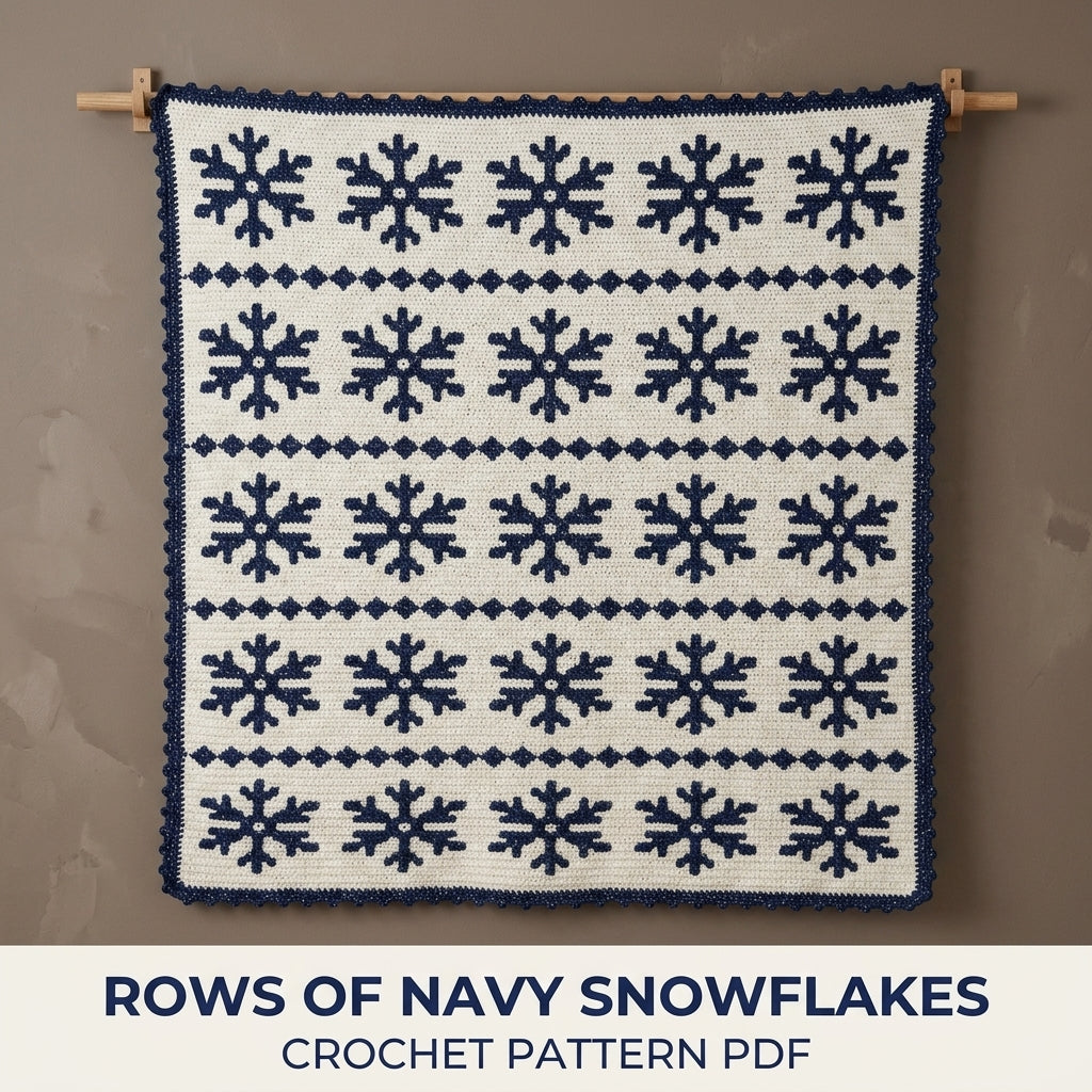 Snowflake Crochet Blanket Pattern PDF – Winter Tapestry Crochet Throw in Navy and White