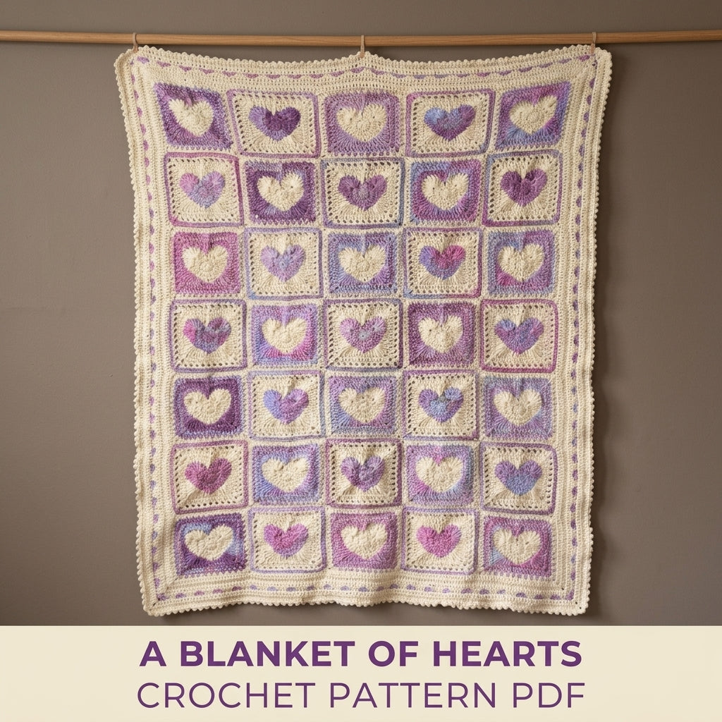 Heart Granny Square Blanket Crochet Pattern PDF – Raised Heart Squares Throw