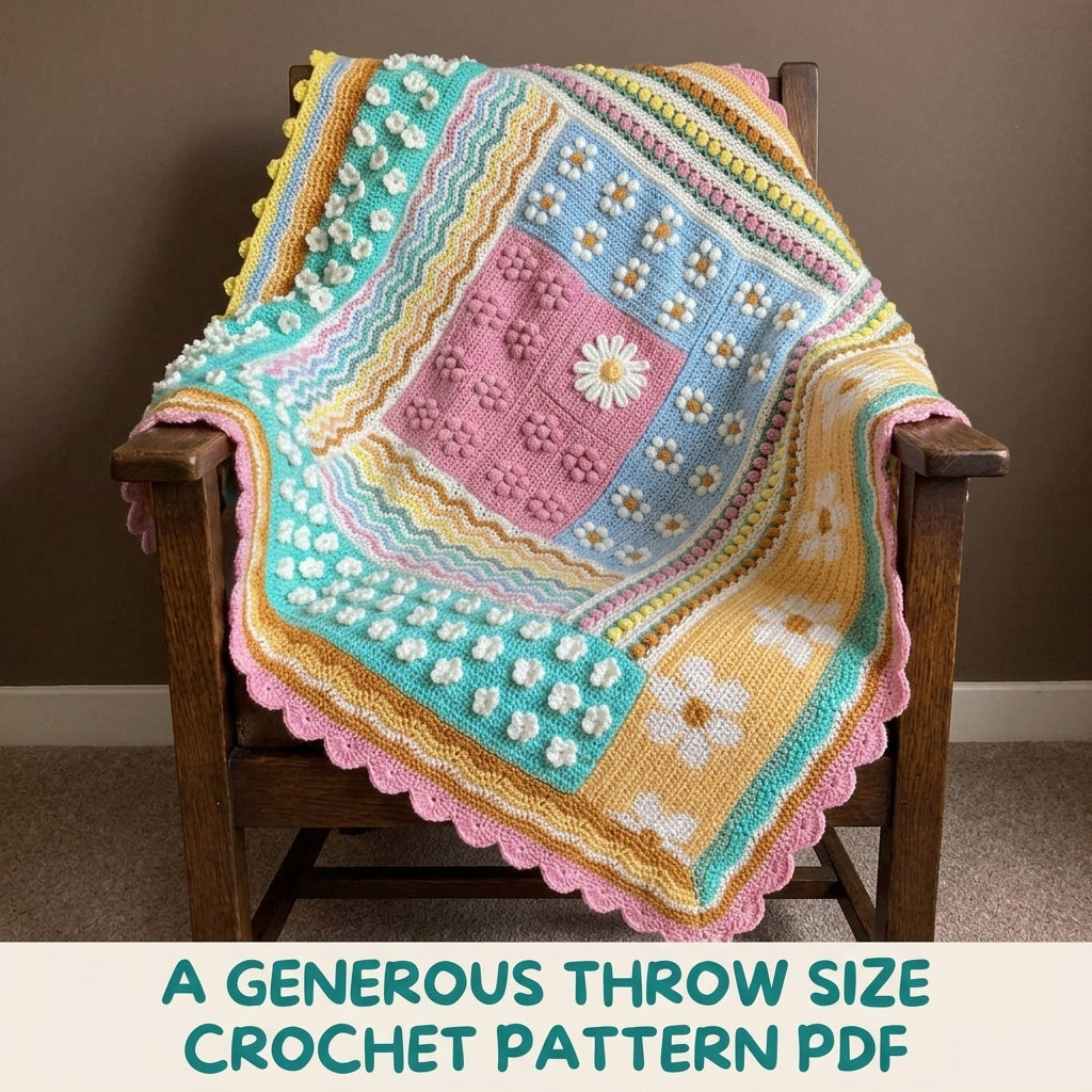 Daisy Sampler Blanket Crochet Pattern PDF – Learn Many Stitches