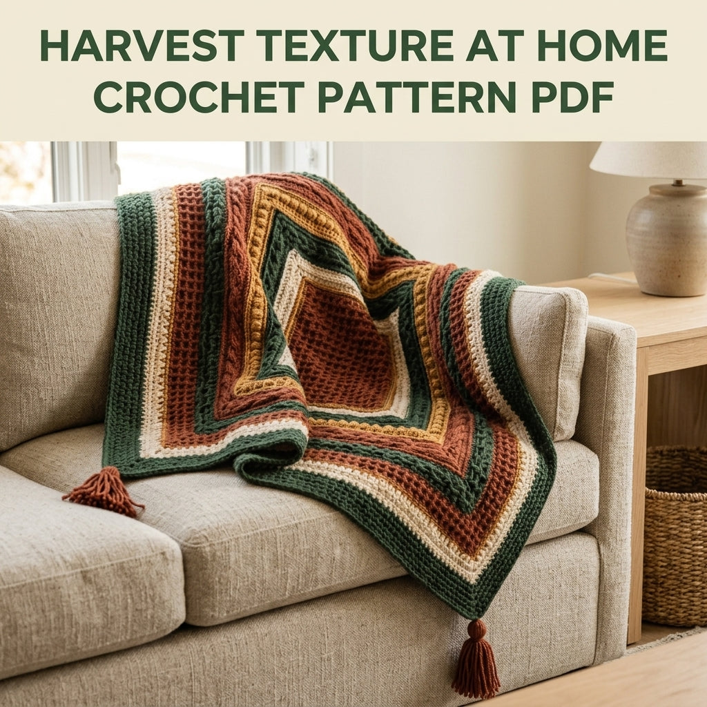 Harvest Texture Diamond Blanket Crochet Pattern PDF – Waffle, Cable and Bobble Throw with Tassels