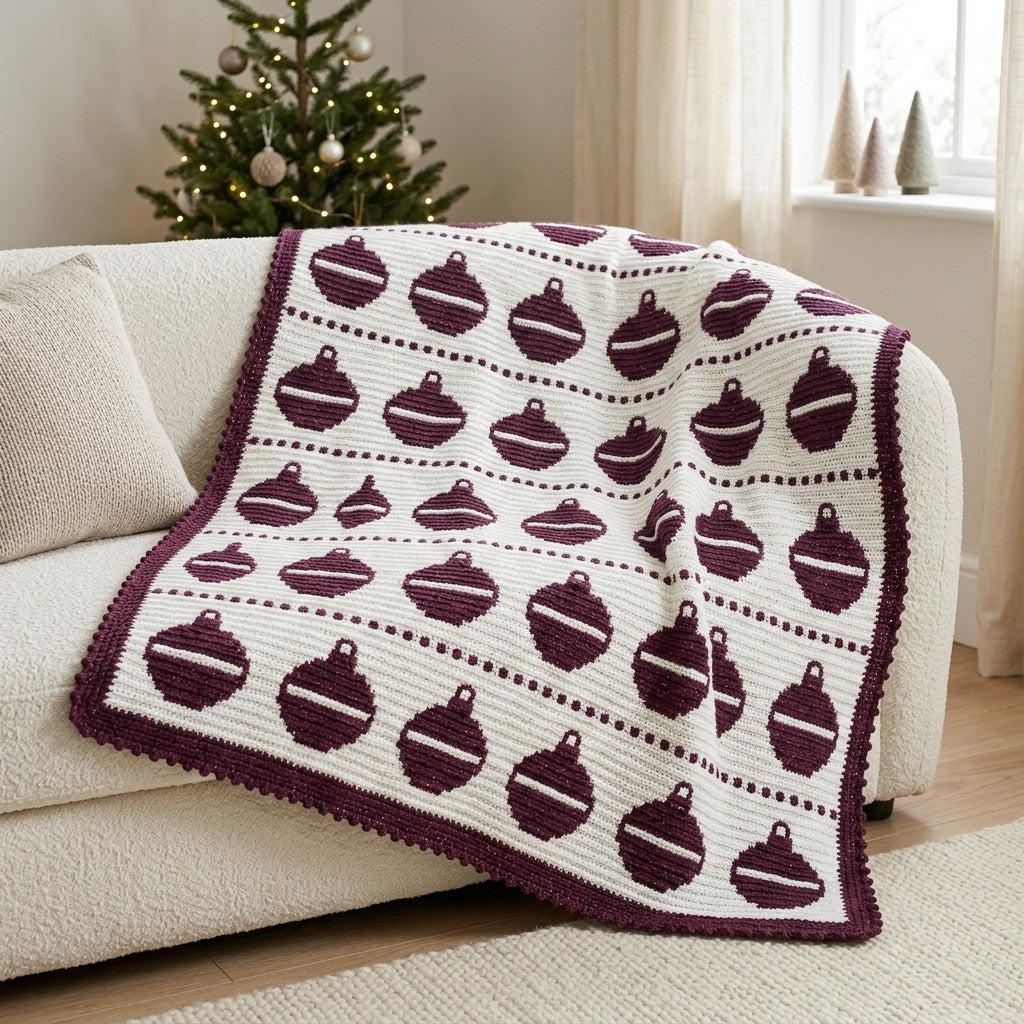 Christmas Ornament Crochet Blanket Pattern PDF – Tapestry Crochet Throw in Plum and White