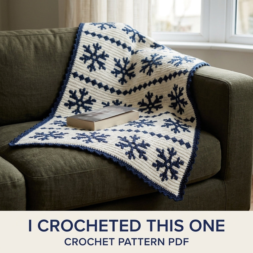 Snowflake Crochet Blanket Pattern PDF – Winter Tapestry Crochet Throw in Navy and White