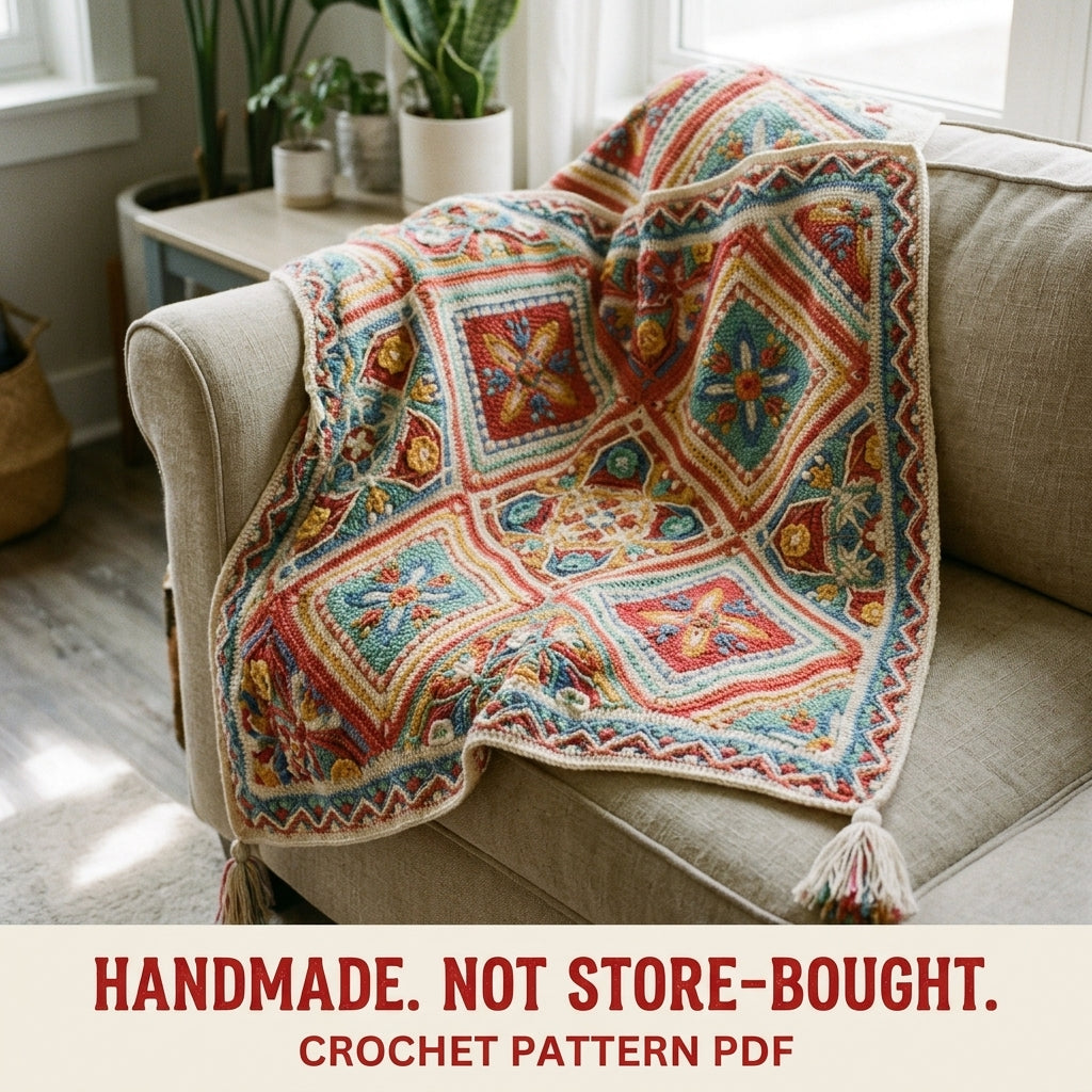 Overlay Mandala Blanket Crochet Pattern PDF – Star Squares Set on Point