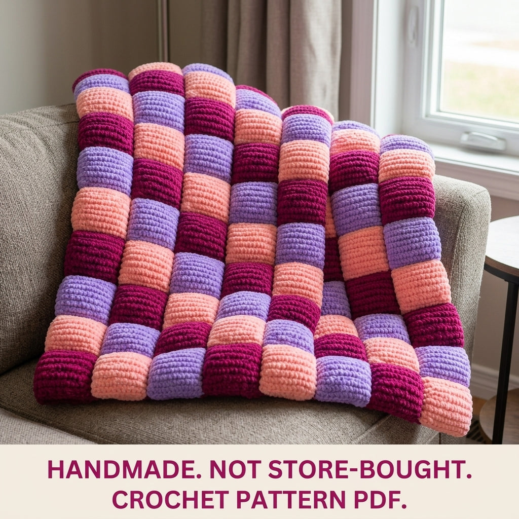 Puff Checker Blanket Crochet Pattern PDF – Pillow Square Checker Throw