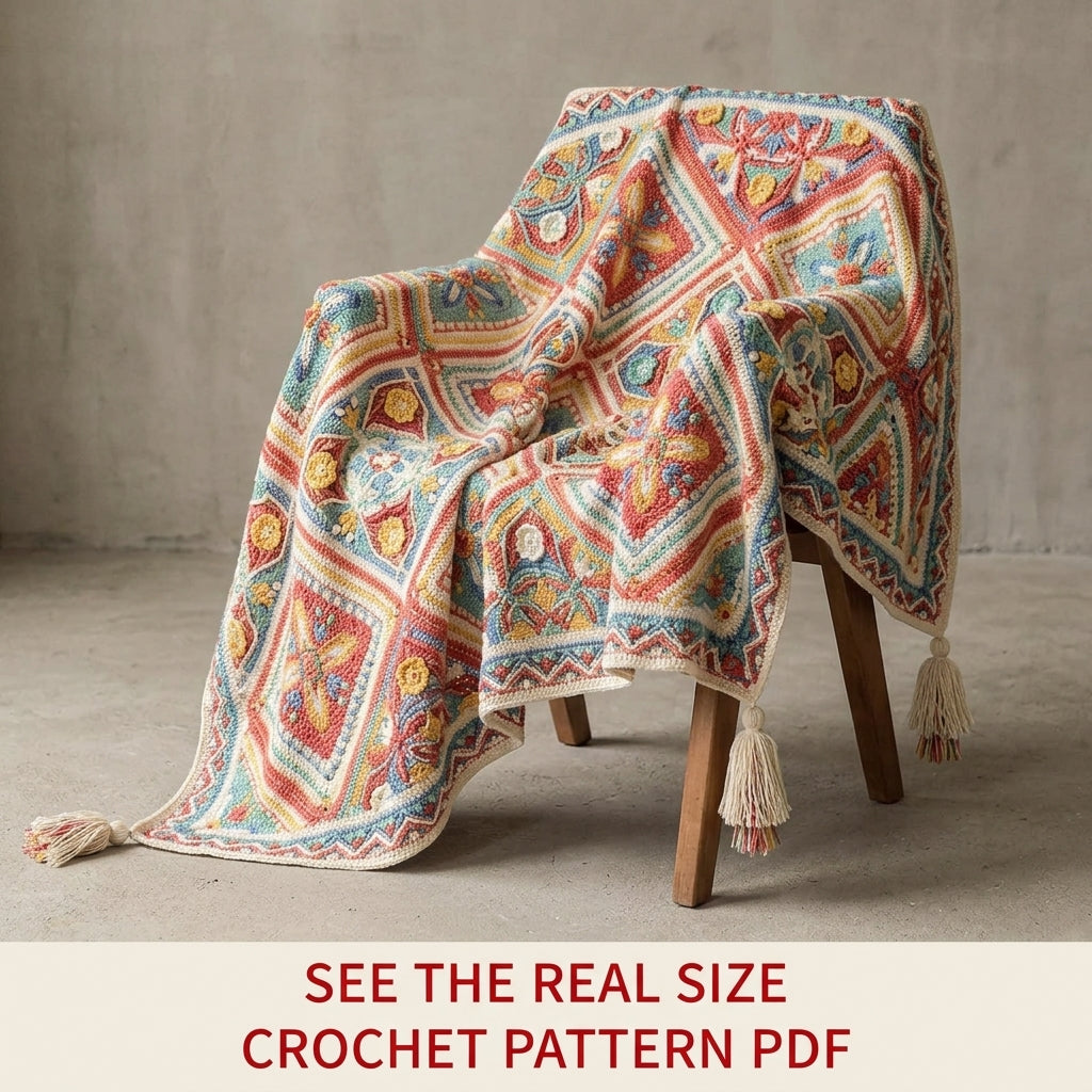 Overlay Mandala Blanket Crochet Pattern PDF – Star Squares Set on Point