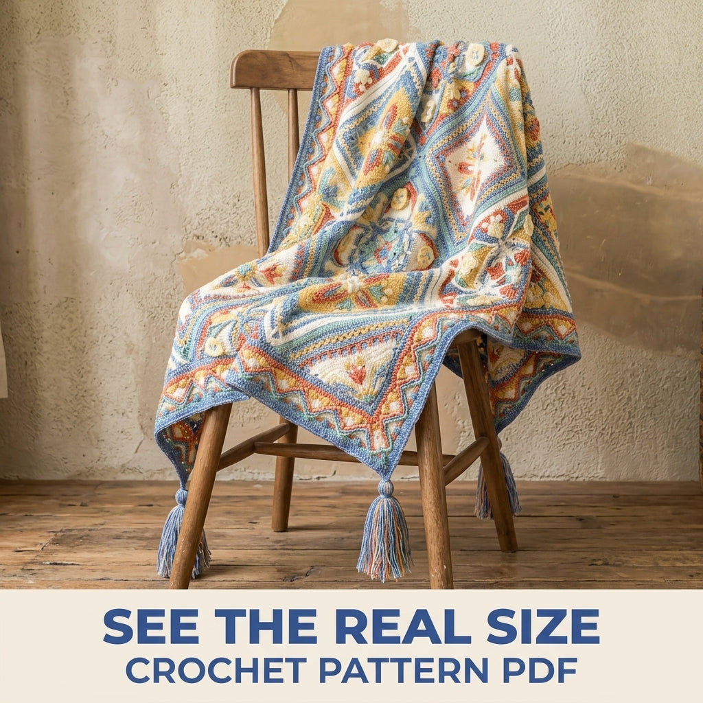 Blue Medallion Overlay Blanket Crochet Pattern PDF – Blue Medallion with Zigzag Border