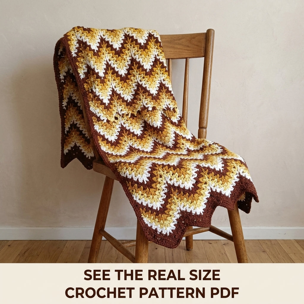 Vintage Gold Ripple Blanket Crochet Pattern PDF – Vintage Brown and Gold Afghan