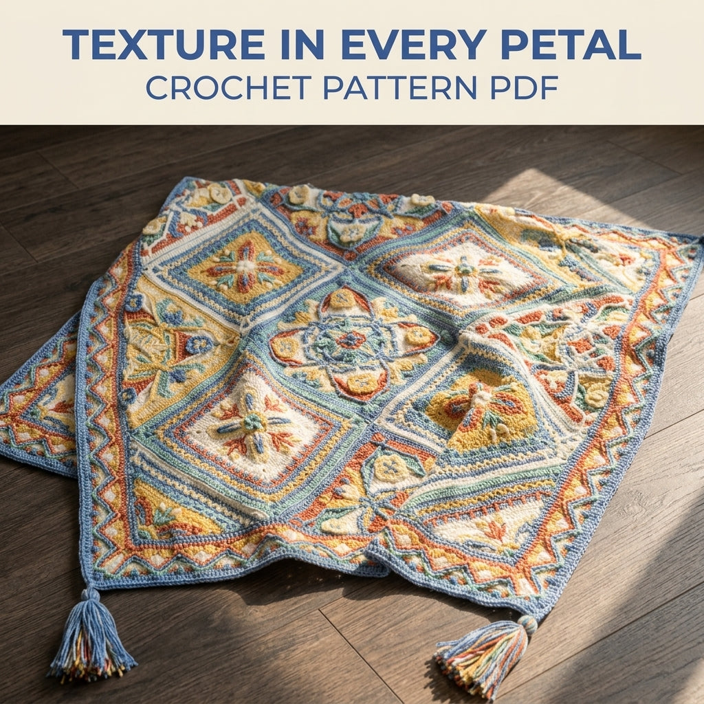 Blue Medallion Overlay Blanket Crochet Pattern PDF – Blue Medallion with Zigzag Border