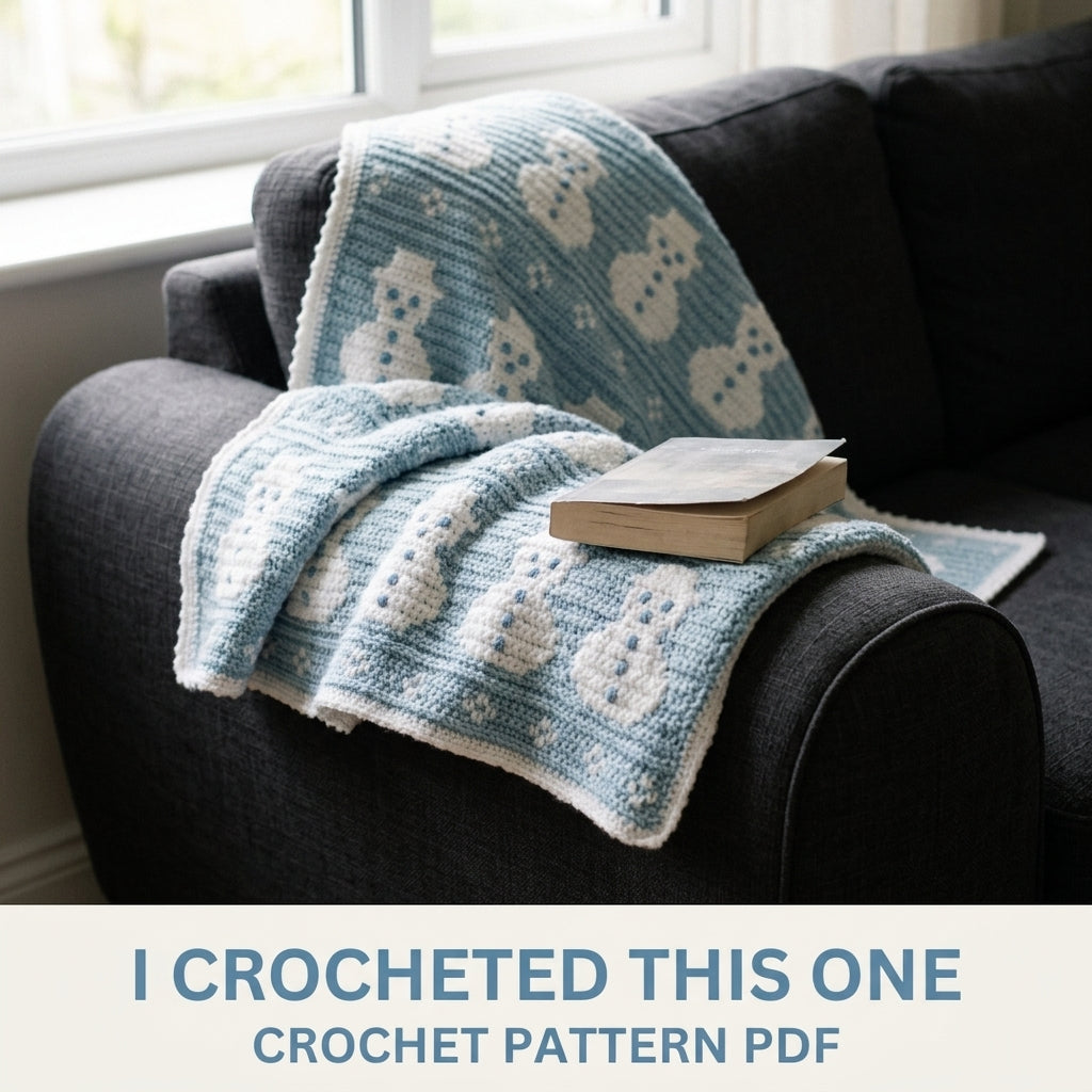 Snowman Crochet Blanket Pattern PDF – Winter Tapestry Crochet Throw in Ice Blue and White
