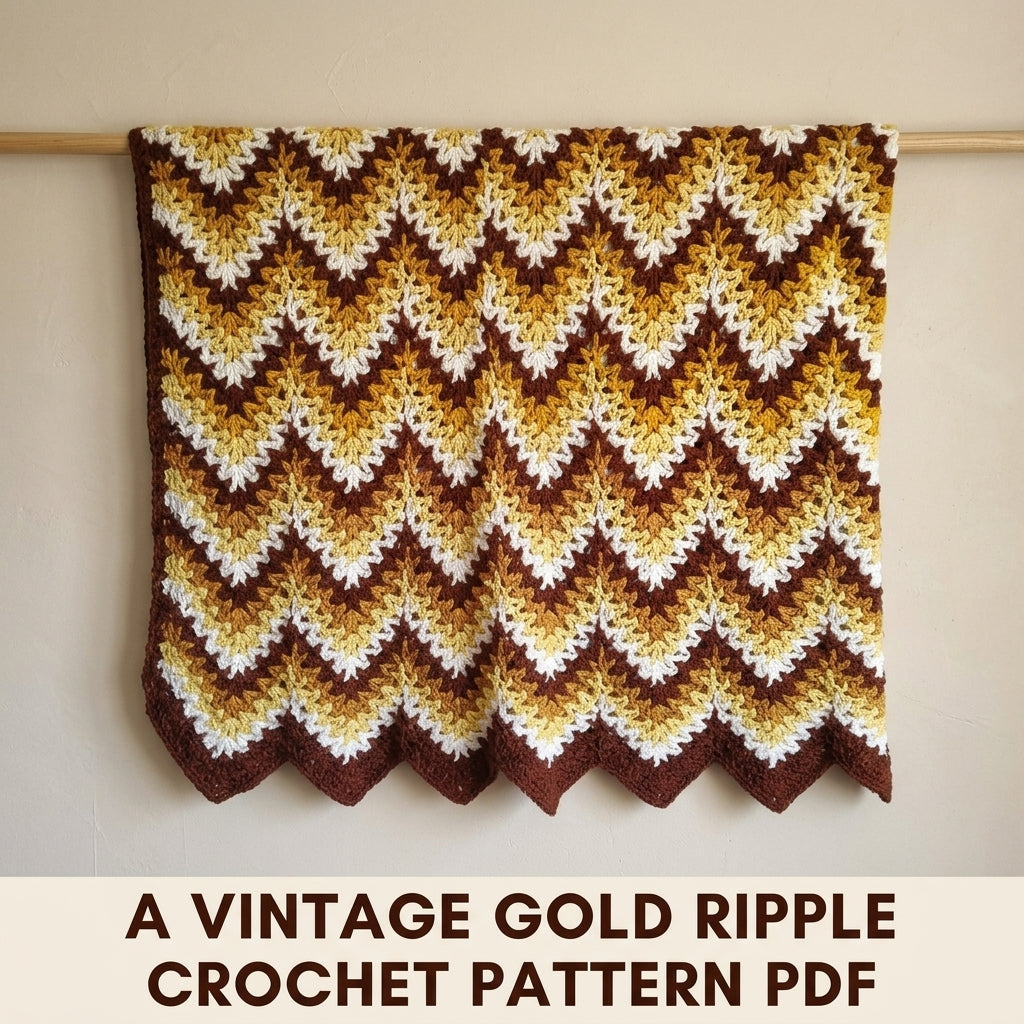 Vintage Gold Ripple Blanket Crochet Pattern PDF – Vintage Brown and Gold Afghan