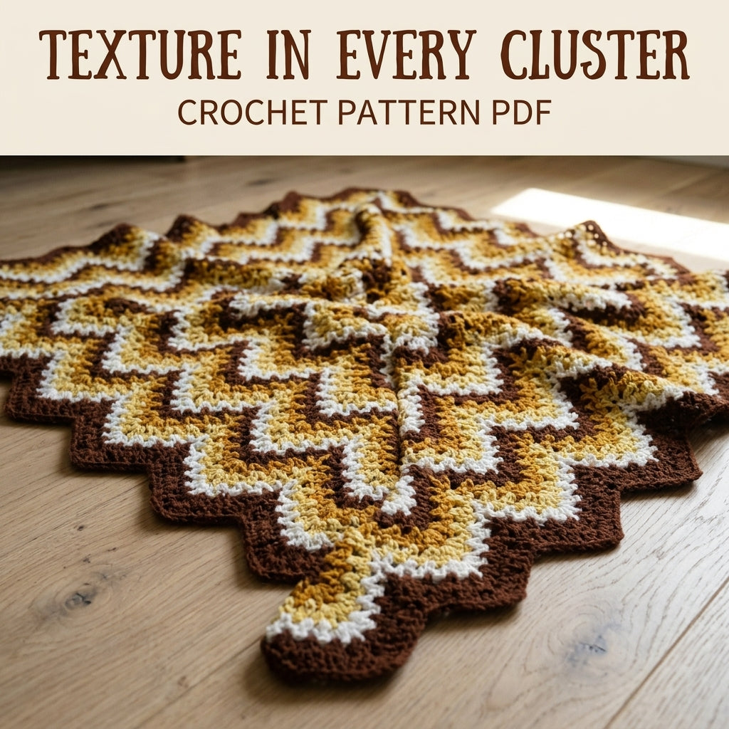 Vintage Gold Ripple Blanket Crochet Pattern PDF – Vintage Brown and Gold Afghan