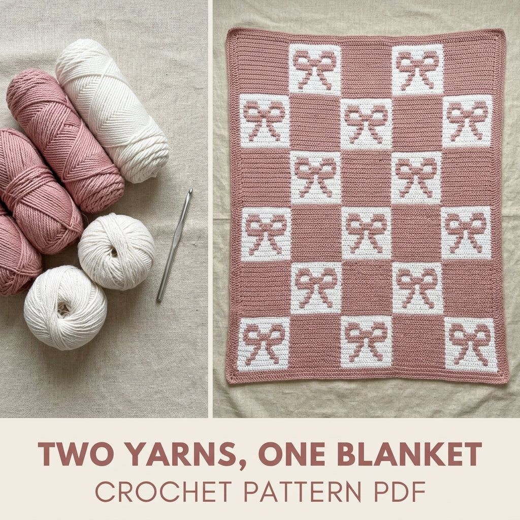 Bow Checkerboard Blanket Crochet Pattern PDF – Tapestry Baby Blanket
