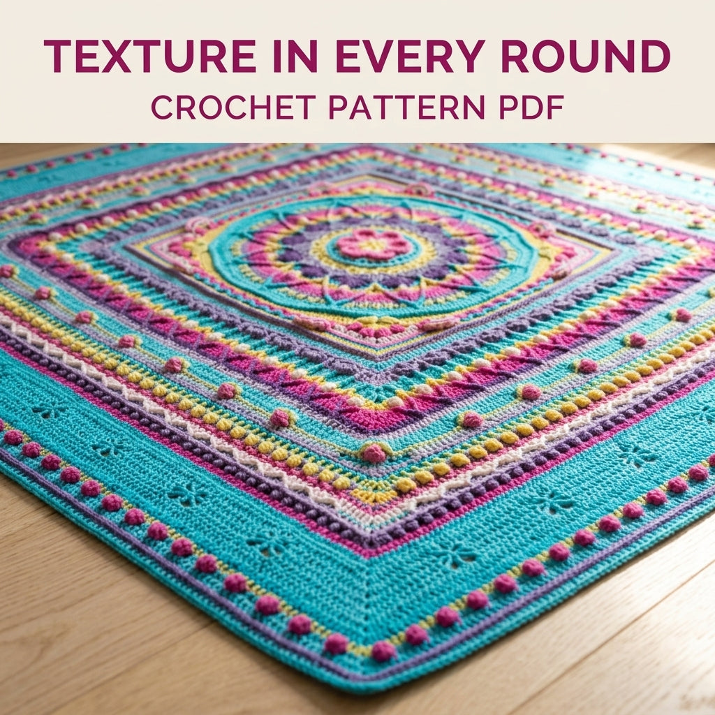 Turquoise Sunburst Mandala Blanket Crochet Pattern PDF – Bright Textured Square Throw