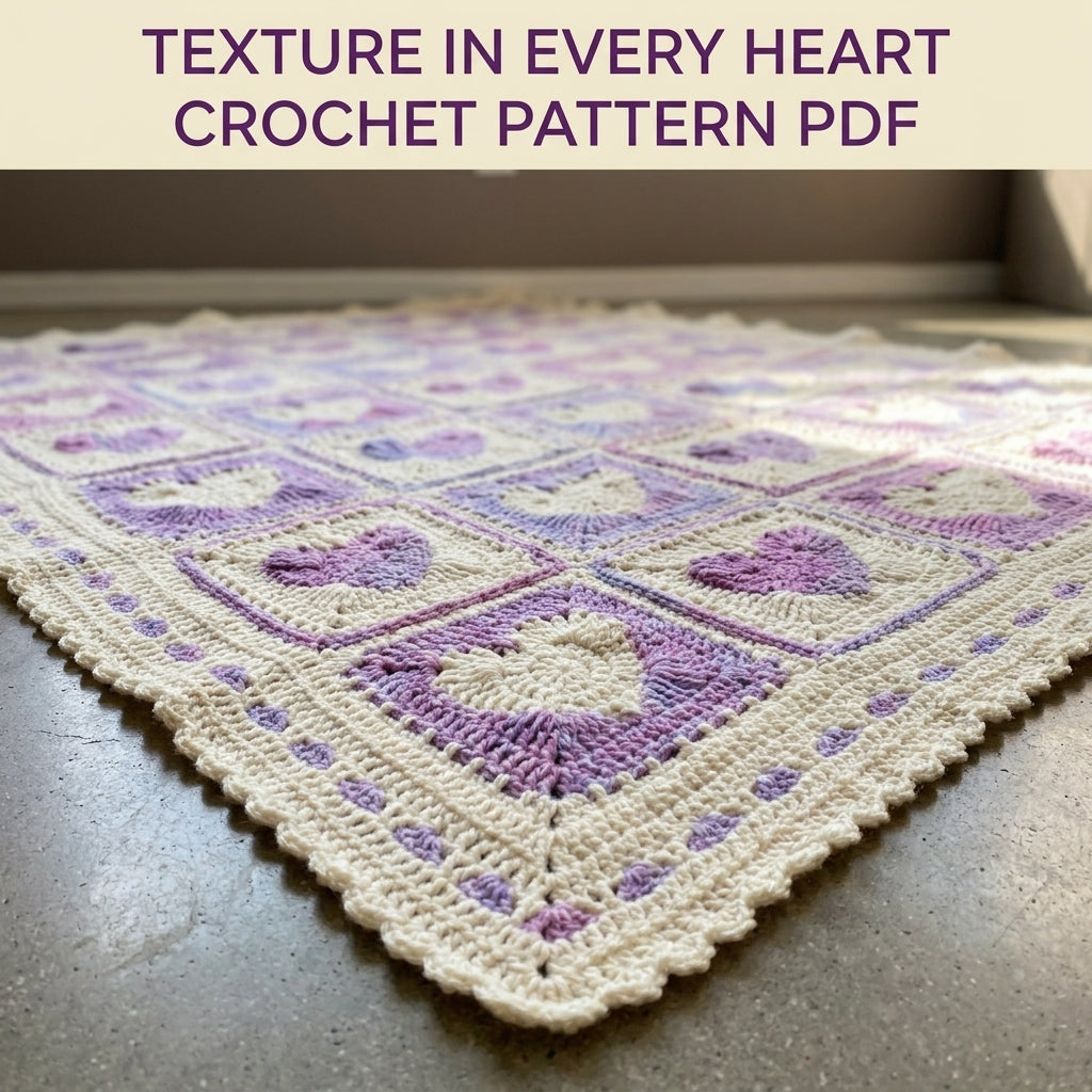 Heart Granny Square Blanket Crochet Pattern PDF – Raised Heart Squares Throw