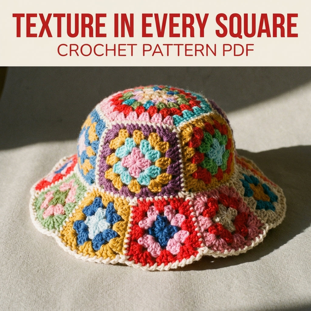 Rainbow Granny Square Bucket Hat Crochet Pattern PDF – Rainbow Stash Buster Hat