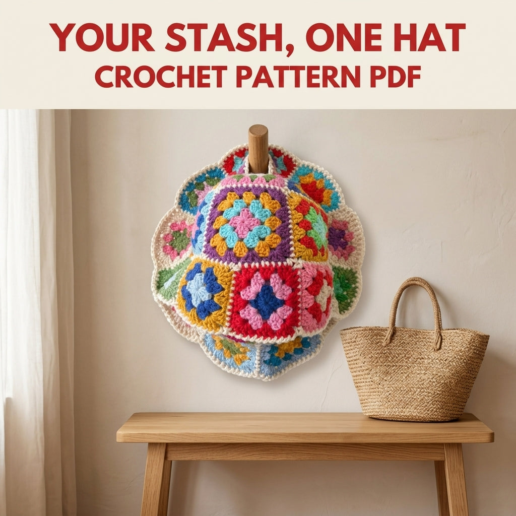 Rainbow Granny Square Bucket Hat Crochet Pattern PDF – Rainbow Stash Buster Hat