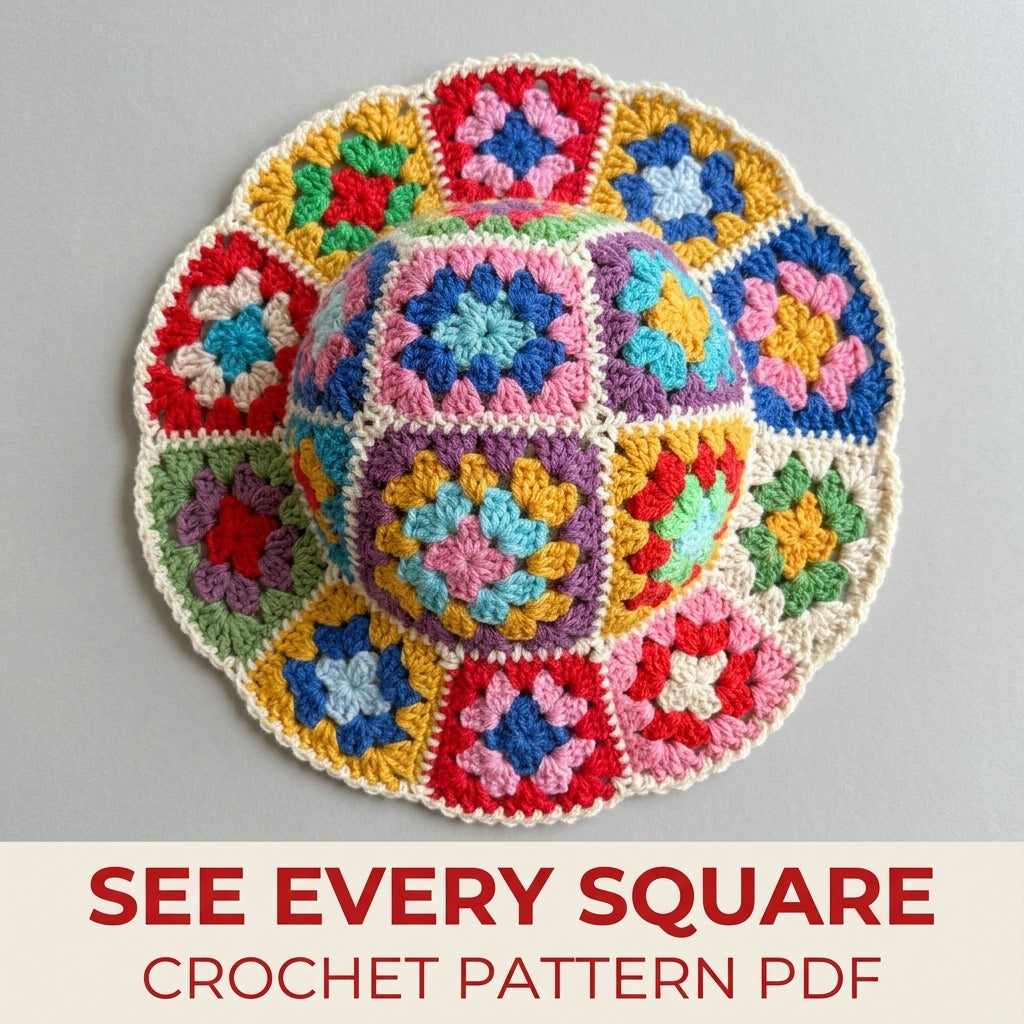 Rainbow Granny Square Bucket Hat Crochet Pattern PDF – Rainbow Stash Buster Hat