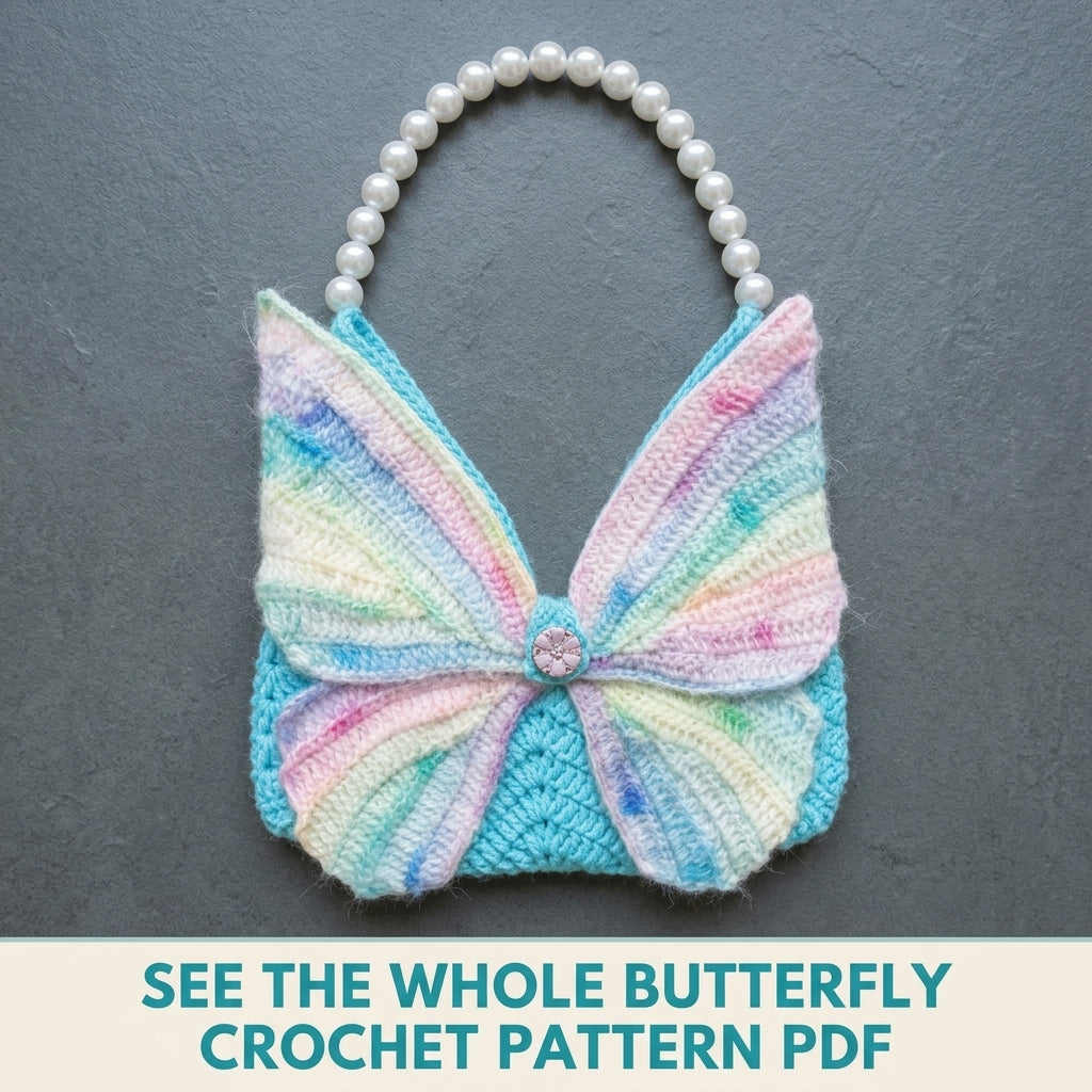 Pastel Butterfly Bag Crochet Pattern PDF – Butterfly Flap Bag with Pearl Handle