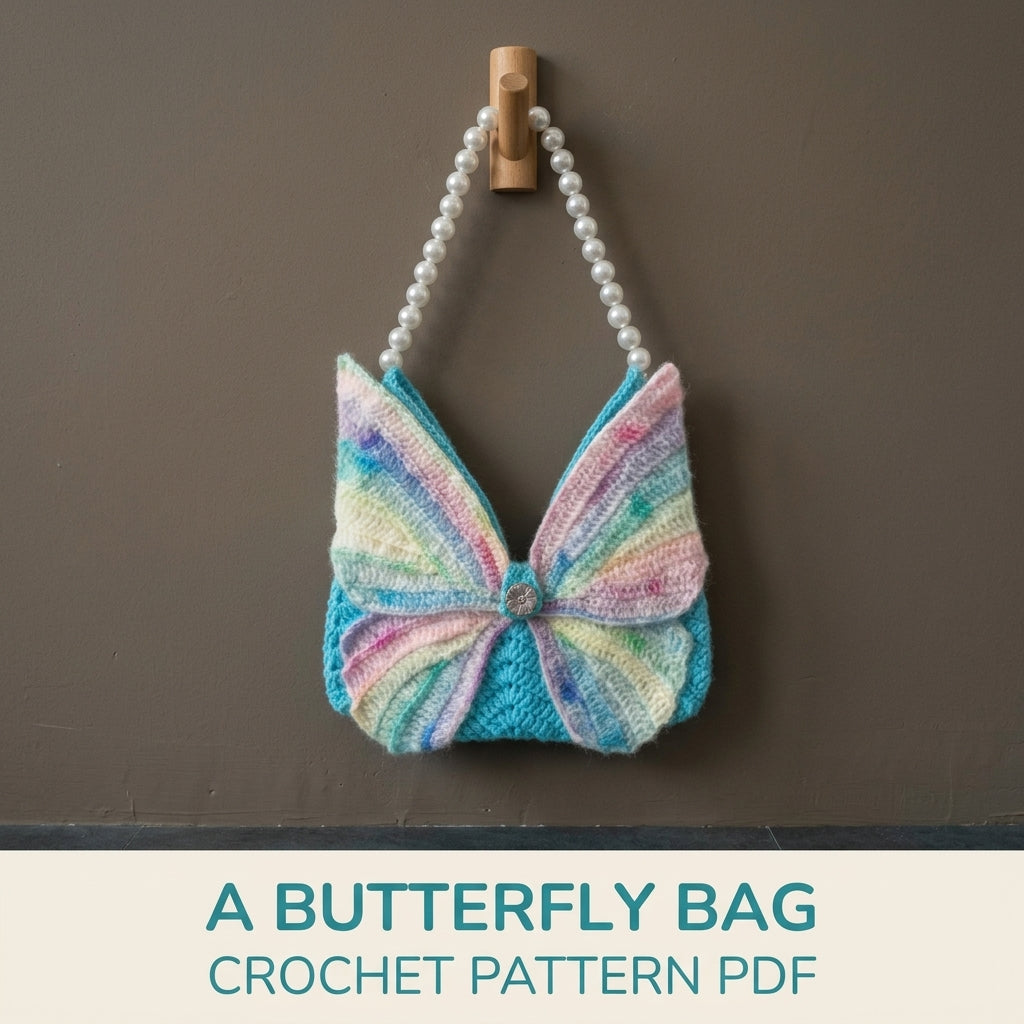 Pastel Butterfly Bag Crochet Pattern PDF – Butterfly Flap Bag with Pearl Handle