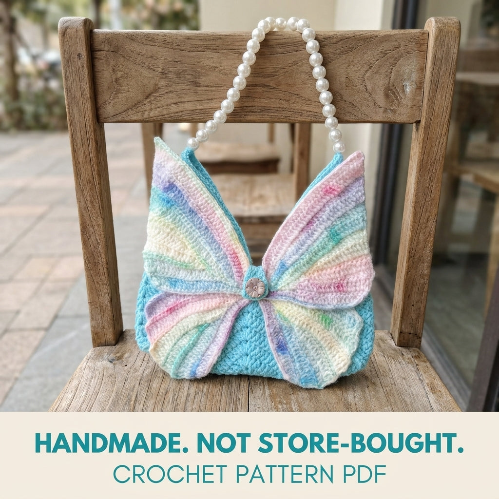 Pastel Butterfly Bag Crochet Pattern PDF – Butterfly Flap Bag with Pearl Handle