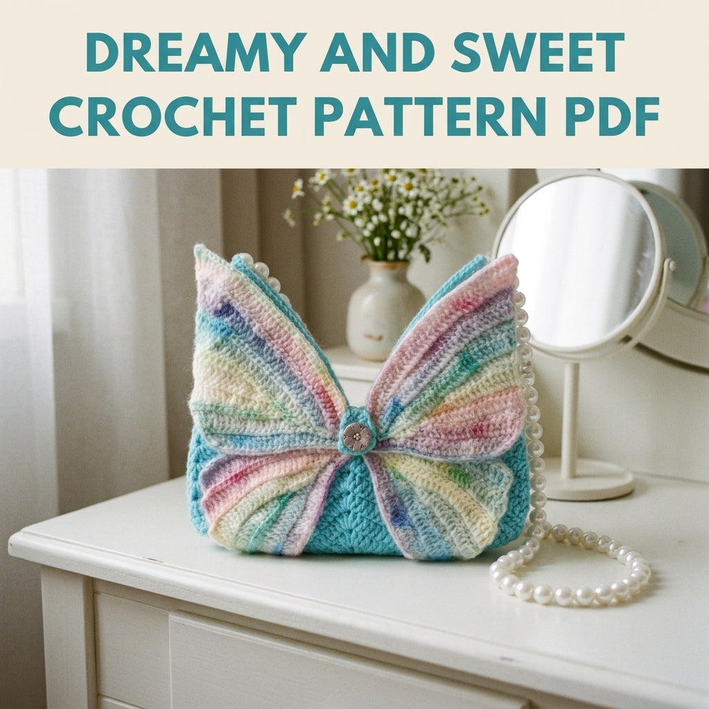 Pastel Butterfly Bag Crochet Pattern PDF – Butterfly Flap Bag with Pearl Handle